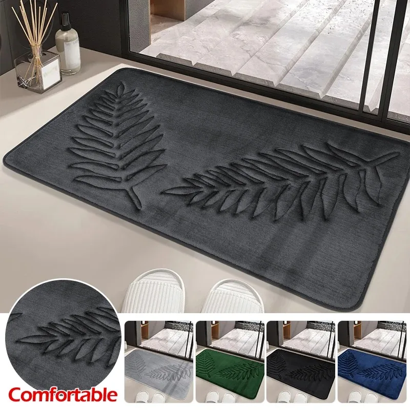3 Piece Bathroom Mat Memory Foam Ultra Soft and Absorbent Leaf Bath Rugs Thick Washable For Bathroom Toilet Tub Mat Set - Image 3