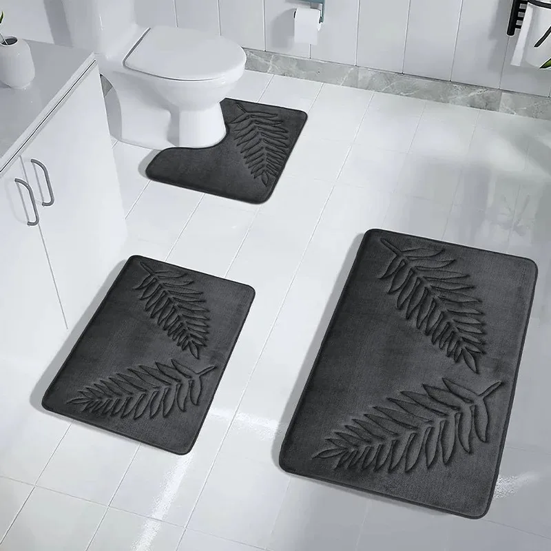 3 Piece Bathroom Mat Memory Foam Ultra Soft and Absorbent Leaf Bath Rugs Thick Washable For Bathroom Toilet Tub Mat Set - Image 21