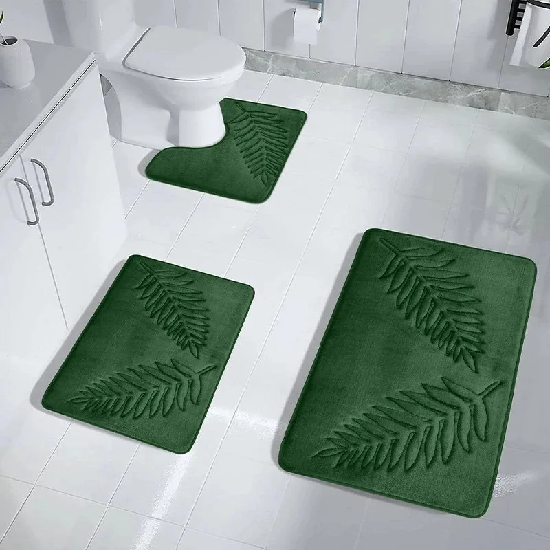 3 Piece Bathroom Mat Memory Foam Ultra Soft and Absorbent Leaf Bath Rugs Thick Washable For Bathroom Toilet Tub Mat Set - Image 23