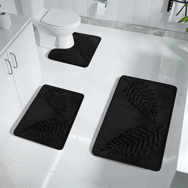 3 Piece Bathroom Mat Memory Foam Ultra Soft and Absorbent Leaf Bath Rugs Thick Washable For Bathroom Toilet Tub Mat Set - Image 19