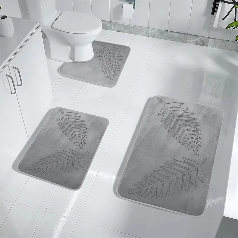 3 Piece Bathroom Mat Memory Foam Ultra Soft and Absorbent Leaf Bath Rugs Thick Washable For Bathroom Toilet Tub Mat Set - Image 10