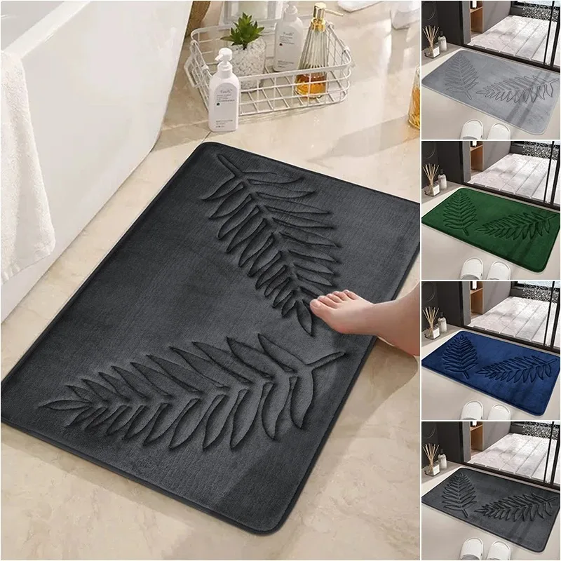 3 Piece Bathroom Mat Memory Foam Ultra Soft and Absorbent Leaf Bath Rugs Thick Washable For Bathroom Toilet Tub Mat Set - Image 2