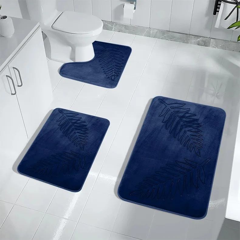 3 Piece Bathroom Mat Memory Foam Ultra Soft and Absorbent Leaf Bath Rugs Thick Washable For Bathroom Toilet Tub Mat Set - Image 25