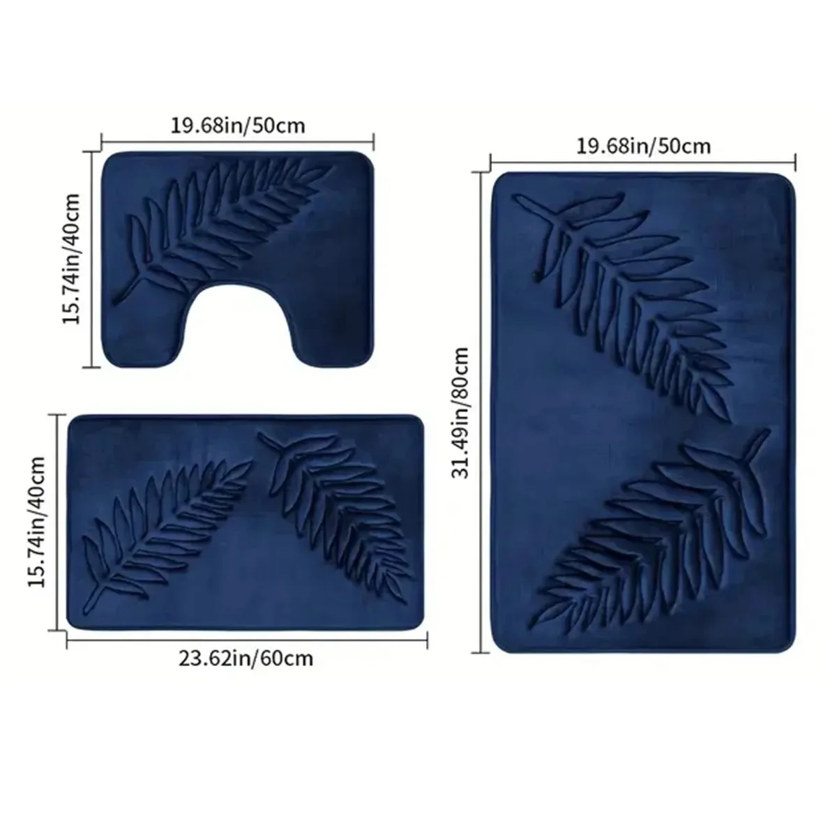 3 Piece Bathroom Mat Memory Foam Ultra Soft and Absorbent Leaf Bath Rugs Thick Washable For Bathroom Toilet Tub Mat Set - Image 4