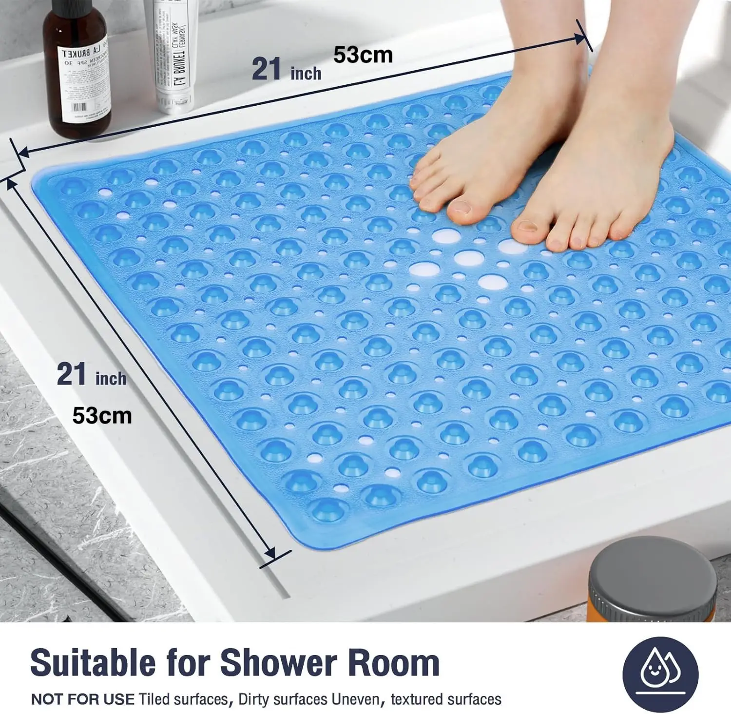 1pc 21x21inch Square Non-Slip Shower Mat – Anti-Slip Shower Mats– Secure Grip for Shower Stall Floors - Bathroom Mat Clear - Image 2