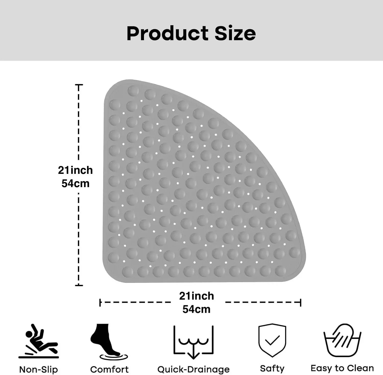 1pc Corner Shower Mat Non Slip - 53x 23cm Corner Shower Mats for Inside Shower, Non Slip Triangle Bath Mat for Bathroom - Image 2