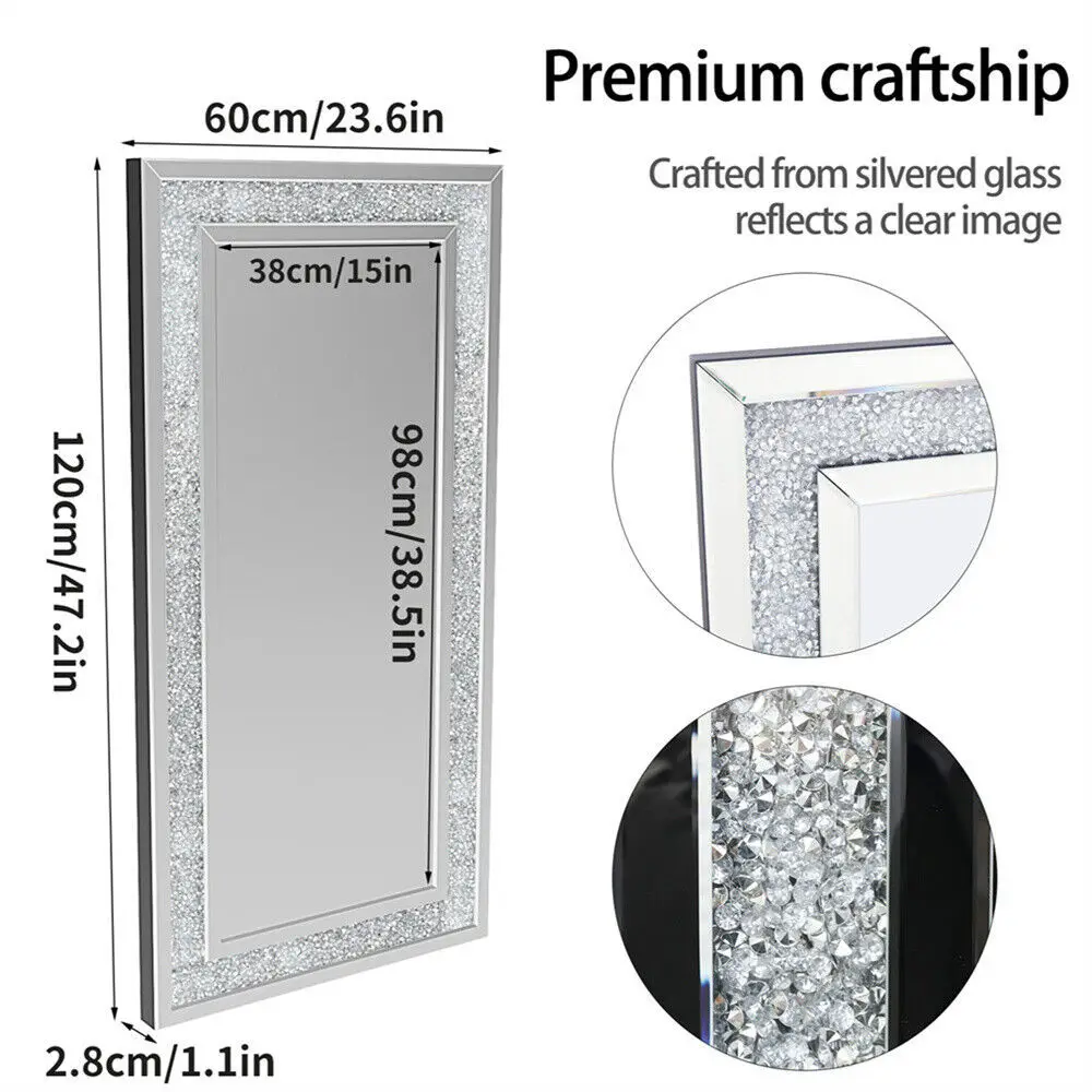Large Decor Mirrors Rectangle Venetian Wall Mirrors Polished Crush Crystal Diamond Edge 120x60x2.5cm for Living Room Hallway - Image 5