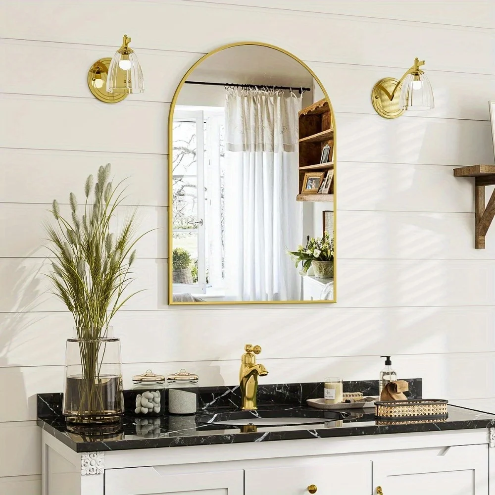 24"x16.1" Arched Vanity Mirror Bathroom Mirror Wall Mounted, Black - Image 4