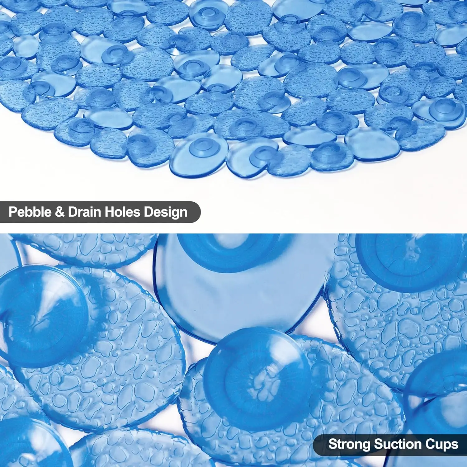 1pc Bathtub Mats with Suction Cups & Drain Holes, 36x69cm/27x14Inch, Pebble Massage Bath Mat for Tub, Machine Washable Safe Mats - Image 3
