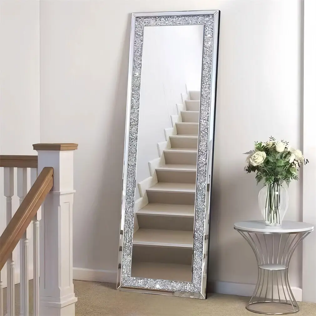 Large Decor Mirrors Rectangle Venetian Wall Mirrors Polished Crush Crystal Diamond Edge 120x60x2.5cm for Living Room Hallway