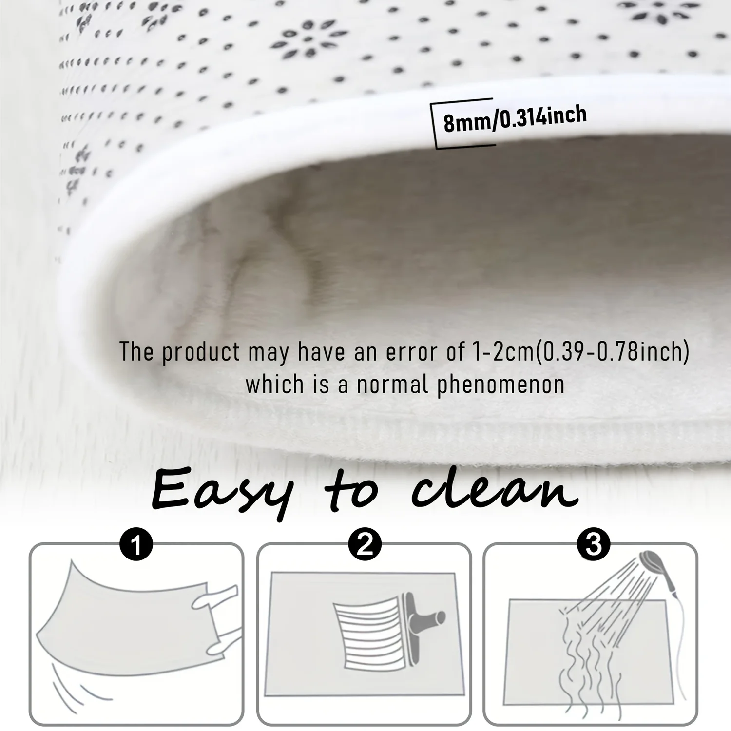 3-Piece Marble Print Bathroom Set - White and Gray, Machine Washable, Non-Slip Mat, Toilet Seat U-Shaped Mat, Polyester Fabric - Image 6
