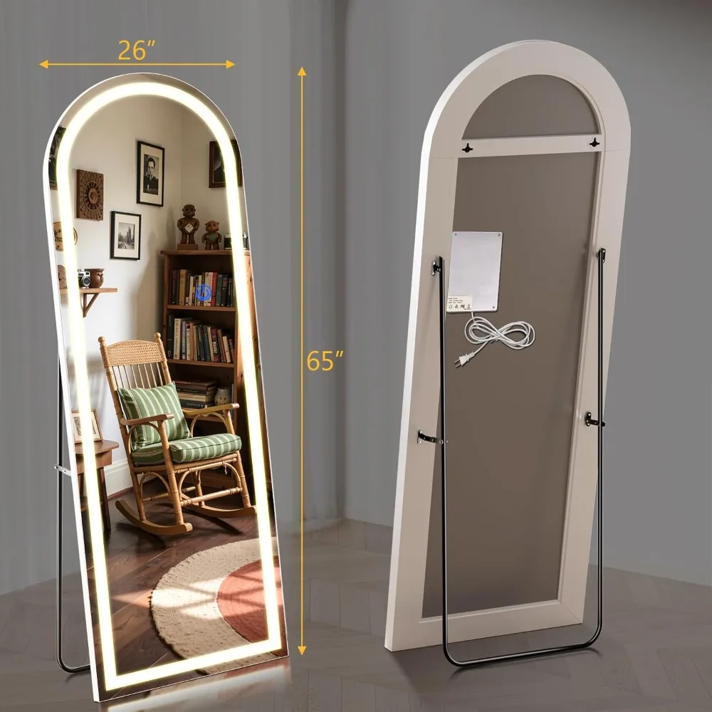Arch Full Length Standing Mirror with LED Lights, 65"x26" Lighted Mirror with Dimming & 3 Color Lighting, Tall Mirror Full Body - Image 5
