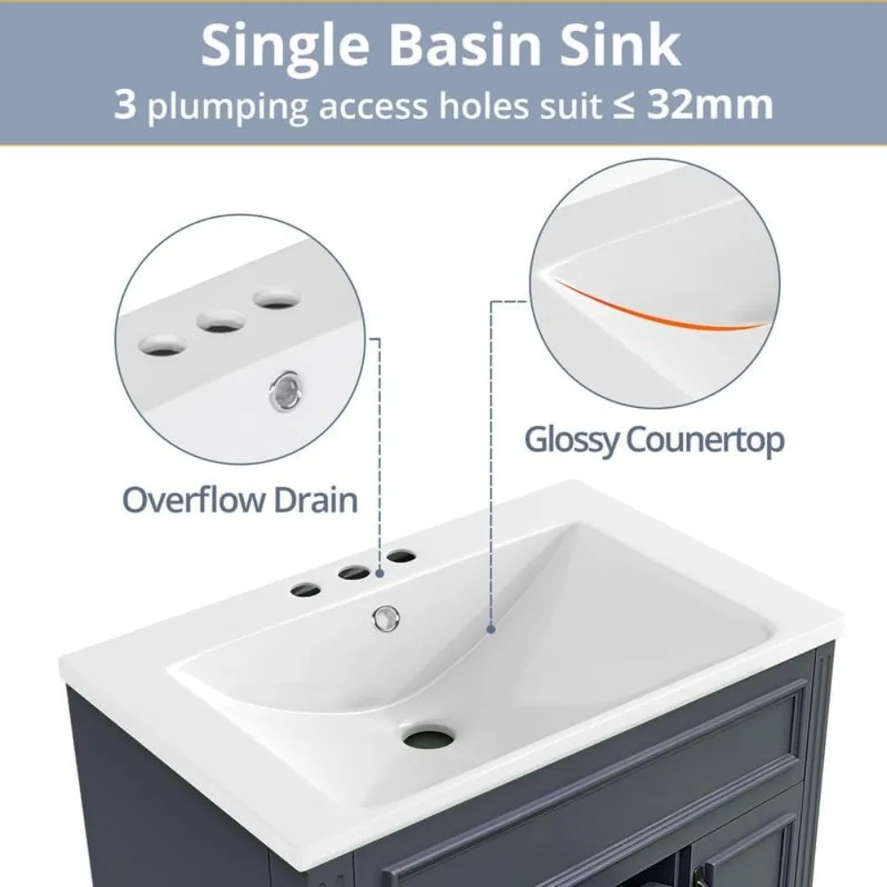 36" Bathroom Vanity with Integrated Resin Sink and Mirror Cabinet, Freestanding Single Basin Vanity Set with Storage Shelves Dra - Image 6