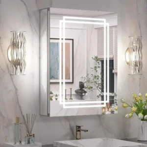 20 x 26 Inch Lighted Medicine Cabinet, Bathroom Medicine Cabinet with LED Mirror, Adjustable Shelves, Tempered Glass, UL-Listed