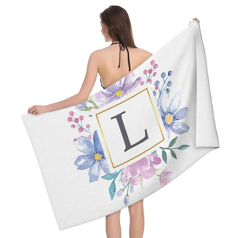 Home bath towels for the body towels bathroom letters and flower quick drying microfiber beach towel man and women large sports - Image 3