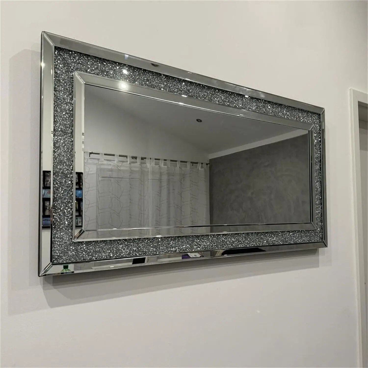 Large Decor Mirrors Rectangle Venetian Wall Mirrors Polished Crush Crystal Diamond Edge 120x60x2.5cm for Living Room Hallway - Image 4