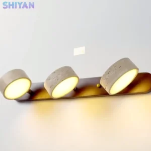 Spanish Natural Limestone Wall Lamp Rotatable Round LED Double‑Sided Creative Vanity Mirror Headboard Bedroom Bathroom Decor