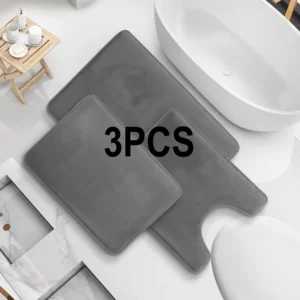 3PC Bathroom Rugs Velvet Memory Foam Non-Slip Bath Rugs Machine Wash Dries Quickly - Ultra Soft Bath Mats for Bedroom kitchen