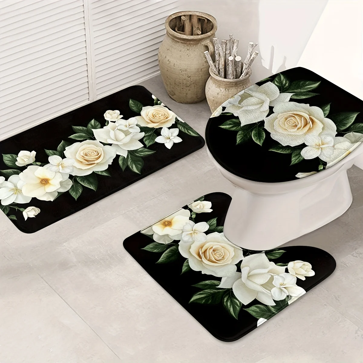 3-Piece Rose Valentine Bathroom Set - Machine Washable Polyester with Toilet Seat, U-Shaped Seat and Non-Slip Mat - Image 4