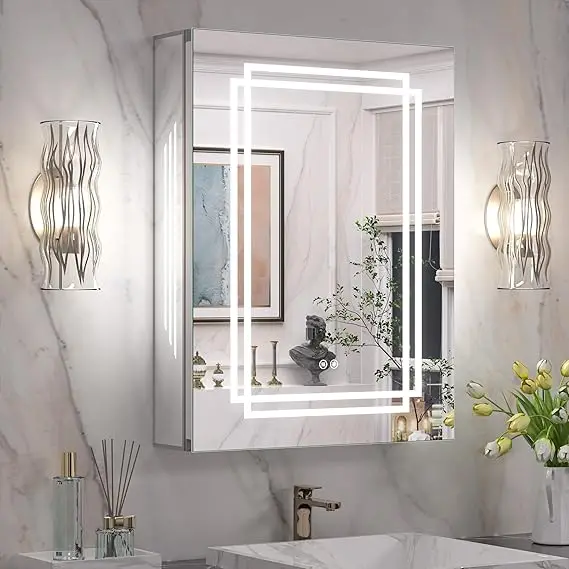 20 x 26 Inch Lighted Medicine Cabinet, Bathroom Medicine Cabinet with LED Mirror, Adjustable Shelves, Tempered Glass, UL-Listed - Image 7