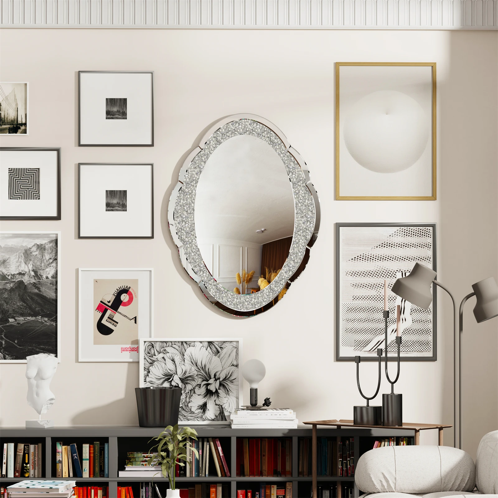 Decor Wall Mirror Arch Crystal Crushed Diamonds Vanity Accent Mirror 600x800mm for Entryway Hallway, Bedroom,Hotel Wall Decor - Image 4