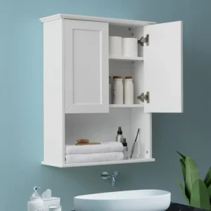 Bathroom Wall Cabinet Wooden Medicine Cabinet Buffering Hinge MDF Material Over Toilet Storage 23"x29" and Adjustable Shelves