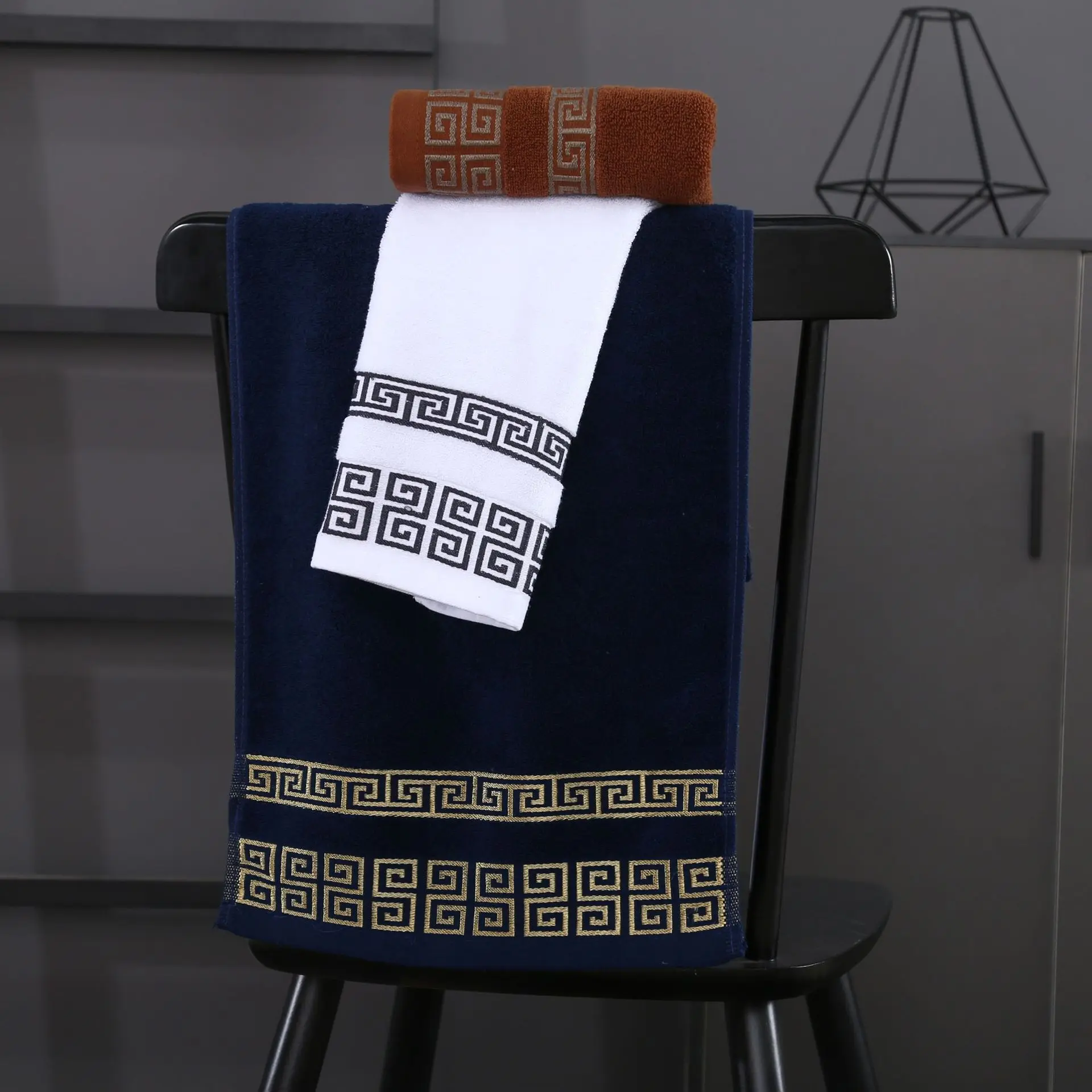 2pcs Set Black Bathroom Towel Sets 100% Cotton Embroidered Bathroom Towel Christmas Gift Sport Towel Sets Home Hotel Use 수건 세트 - Image 5
