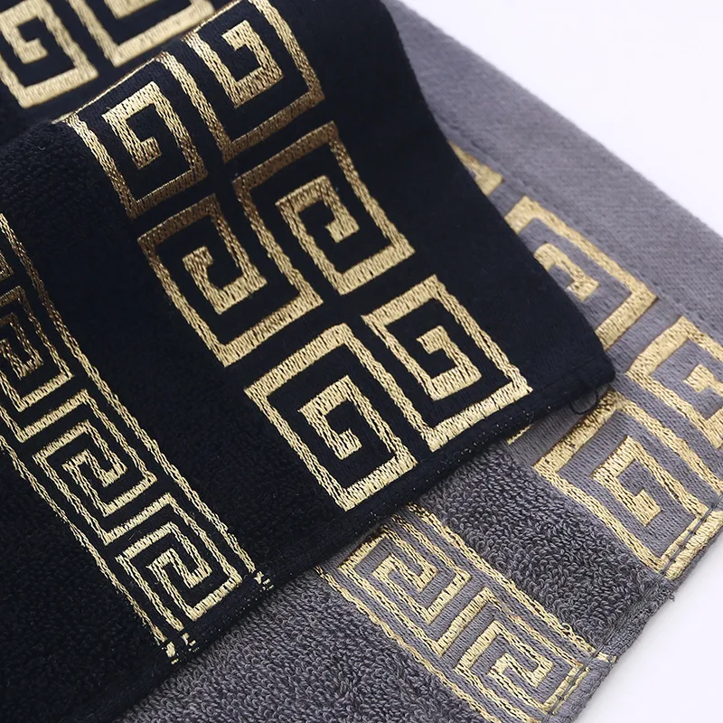2pcs Set Black Bathroom Towel Sets 100% Cotton Embroidered Bathroom Towel Christmas Gift Sport Towel Sets Home Hotel Use 수건 세트 - Image 2