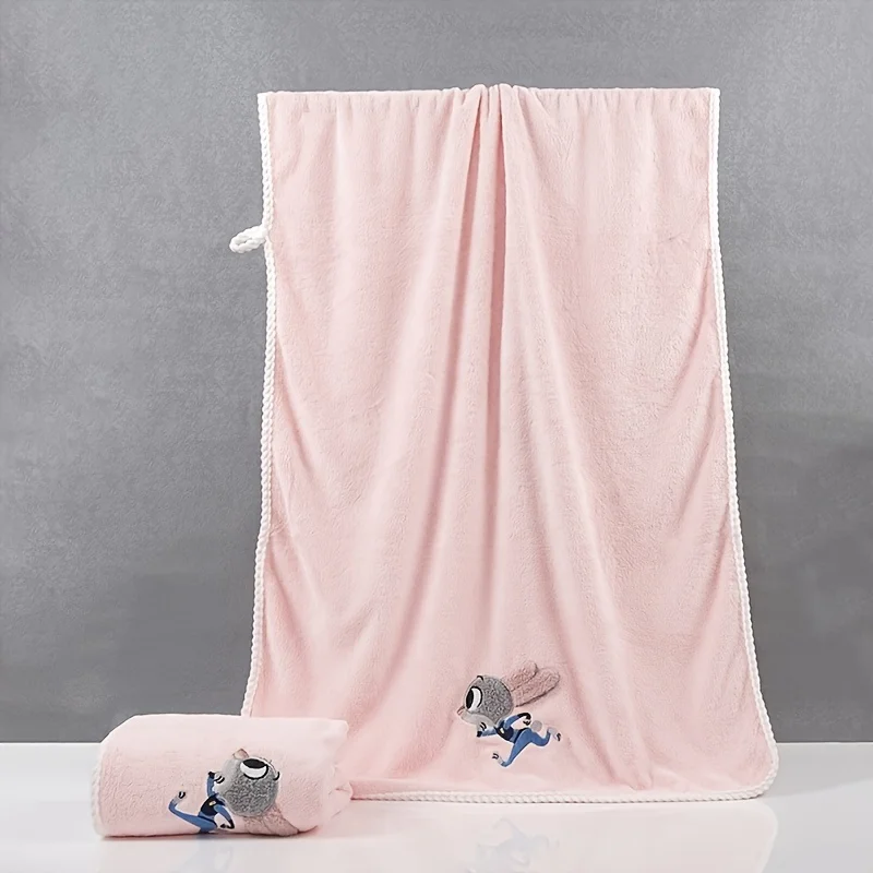 1 coral fleece bath towel, cute cartoon simple quick drying thick towel, absorbent adult wrap towel, bath towel - Image 2