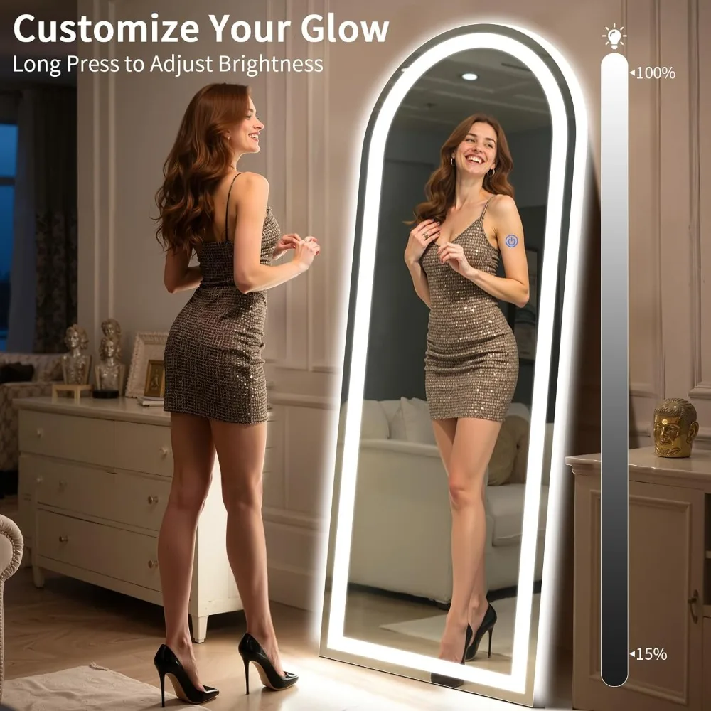 Arch Full Length Standing Mirror with LED Lights, 65"x26" Lighted Mirror with Dimming & 3 Color Lighting, Tall Mirror Full Body - Image 3