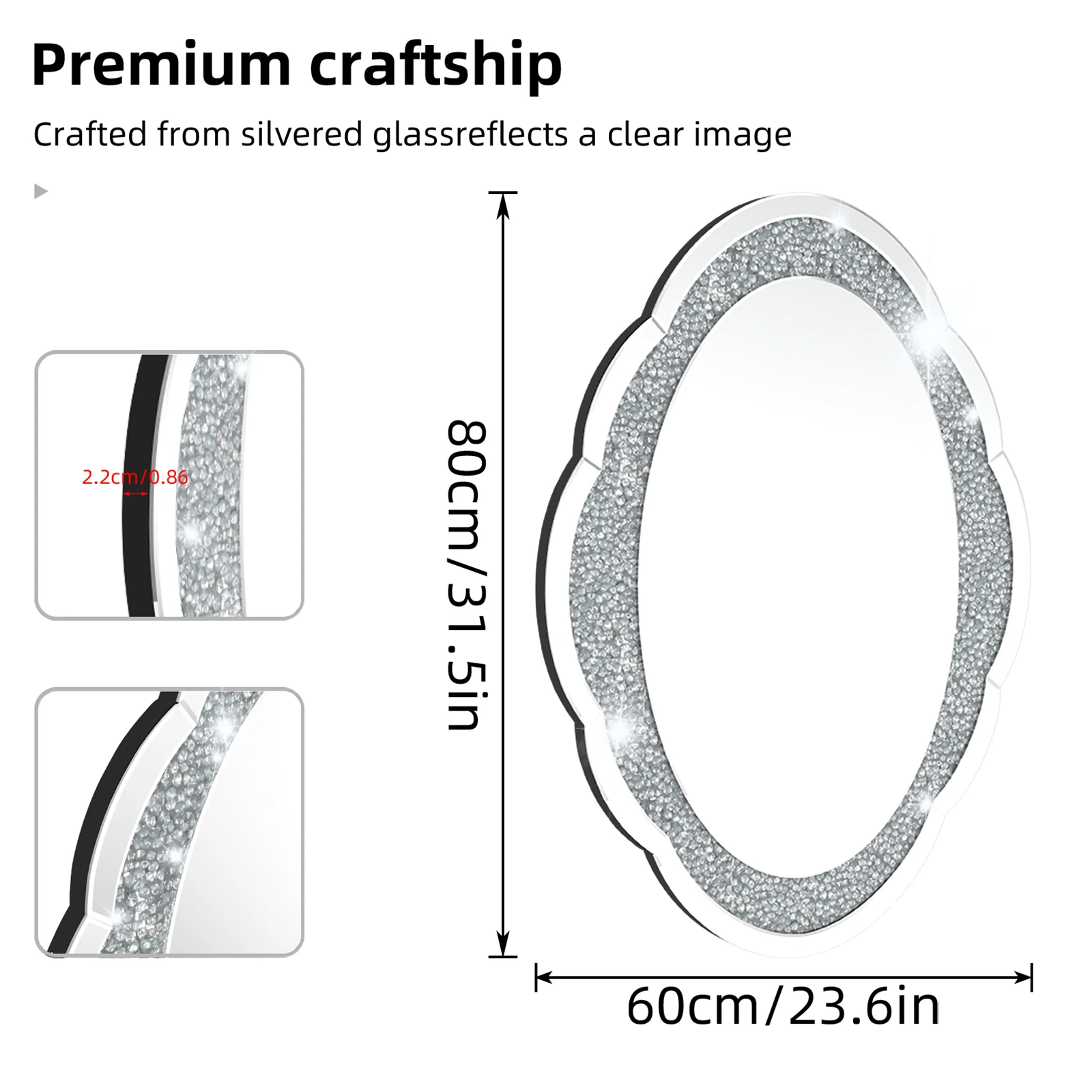 Decor Wall Mirror Arch Crystal Crushed Diamonds Vanity Accent Mirror 600x800mm for Entryway Hallway, Bedroom,Hotel Wall Decor - Image 5