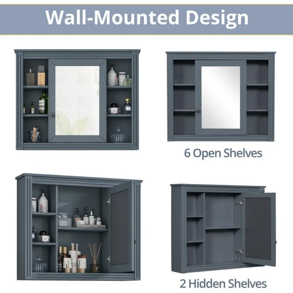 36" Bathroom Vanity with Integrated Resin Sink and Mirror Cabinet, Freestanding Single Basin Vanity Set with Storage Shelves Dra - Image 5