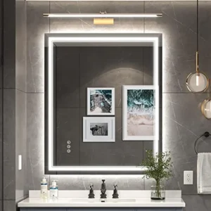 36x30 Inch LED Mirror Bathroom Anti-Fog Dimmable Front Light Backlit Waterproof Aluminum Glass Frame Tempered Shatter-Proof