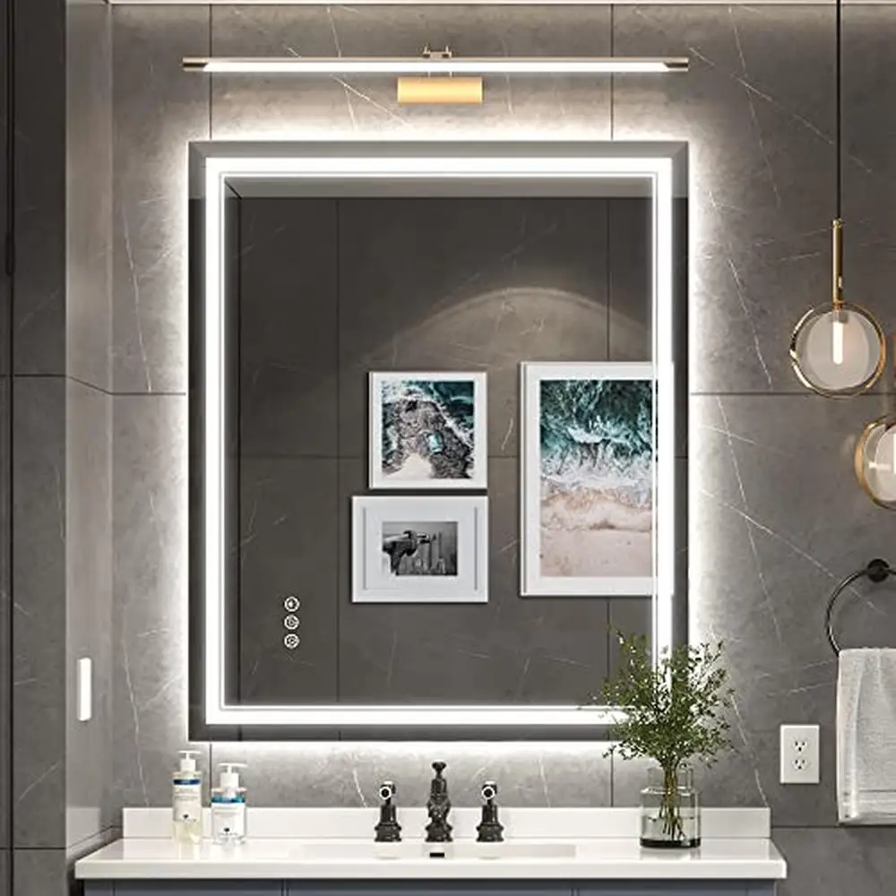 36x30 Inch LED Mirror Bathroom Anti-Fog Dimmable Front Light Backlit Waterproof Aluminum Glass Frame Tempered Shatter-Proof
