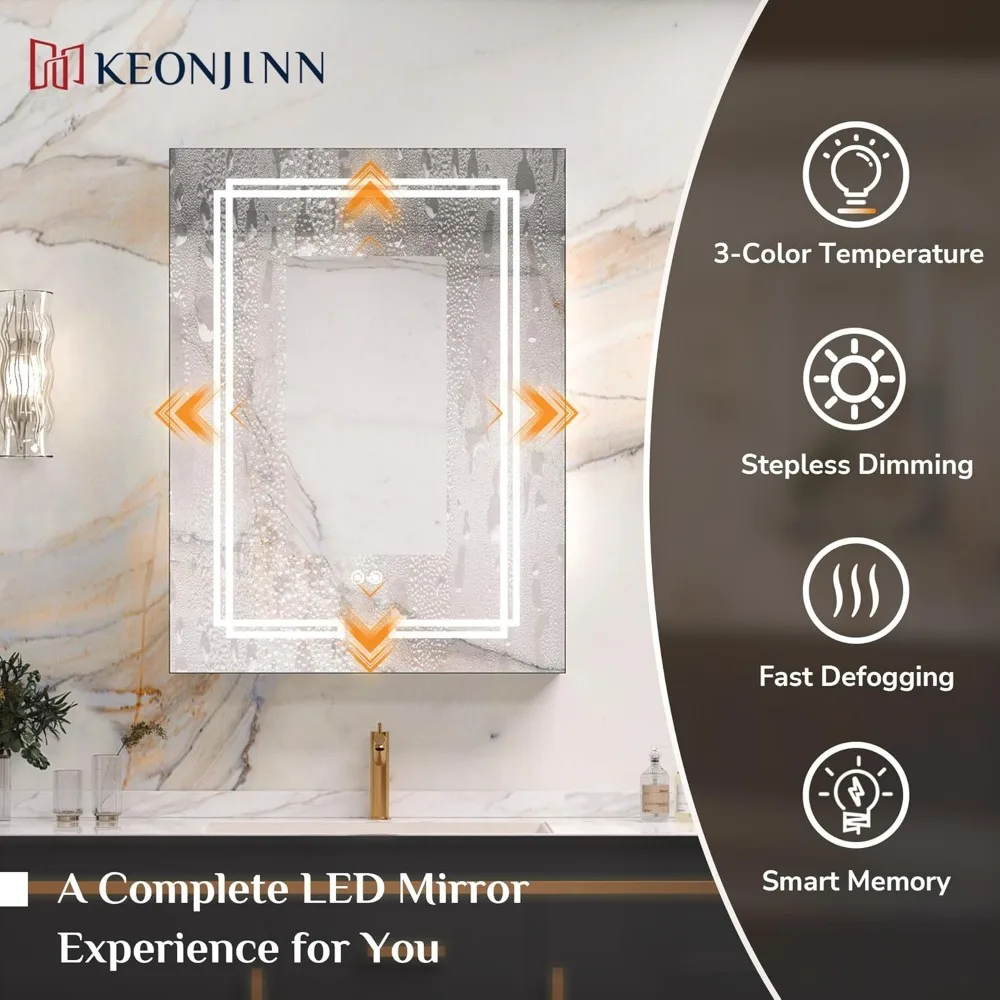 20 x 26 Inch Lighted Medicine Cabinet, Bathroom Medicine Cabinet with LED Mirror, Adjustable Shelves, Tempered Glass, UL-Listed - Image 5