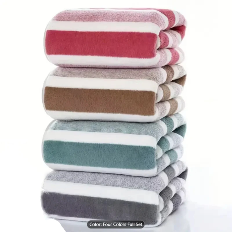 4pcs Striped Bath Towel Set Absorbent & Quick-drying Showering Towels Super Soft & Skin-friendly Bathing Towel For Home Bathroom - Image 7