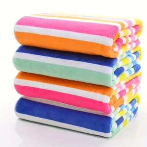 4pcs Striped Bath Towel Set, Polyester Towels For Bathroom, Quick Dry, Lightweight, Highly Absorbent, Soft Feel For Shower, Pool