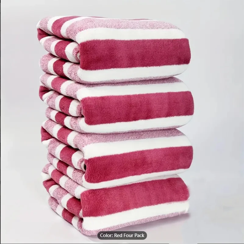 4pcs Striped Bath Towel Set Absorbent & Quick-drying Showering Towels Super Soft & Skin-friendly Bathing Towel For Home Bathroom - Image 3