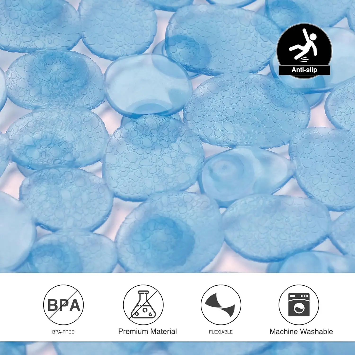 1pc Bathtub Mats with Suction Cups & Drain Holes, 36x69cm/27x14Inch, Pebble Massage Bath Mat for Tub, Machine Washable Safe Mats - Image 4