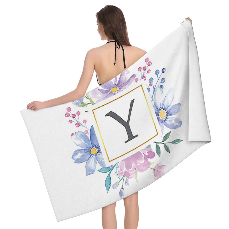Home bath towels for the body towels bathroom letters and flower quick drying microfiber beach towel man and women large sports - Image 24