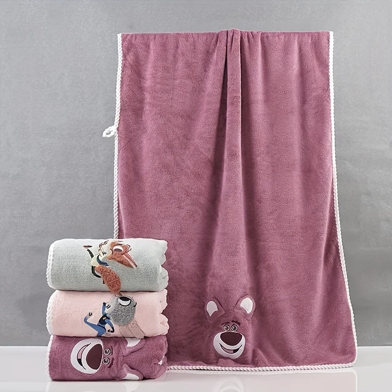 1 coral fleece bath towel, cute cartoon simple quick drying thick towel, absorbent adult wrap towel, bath towel