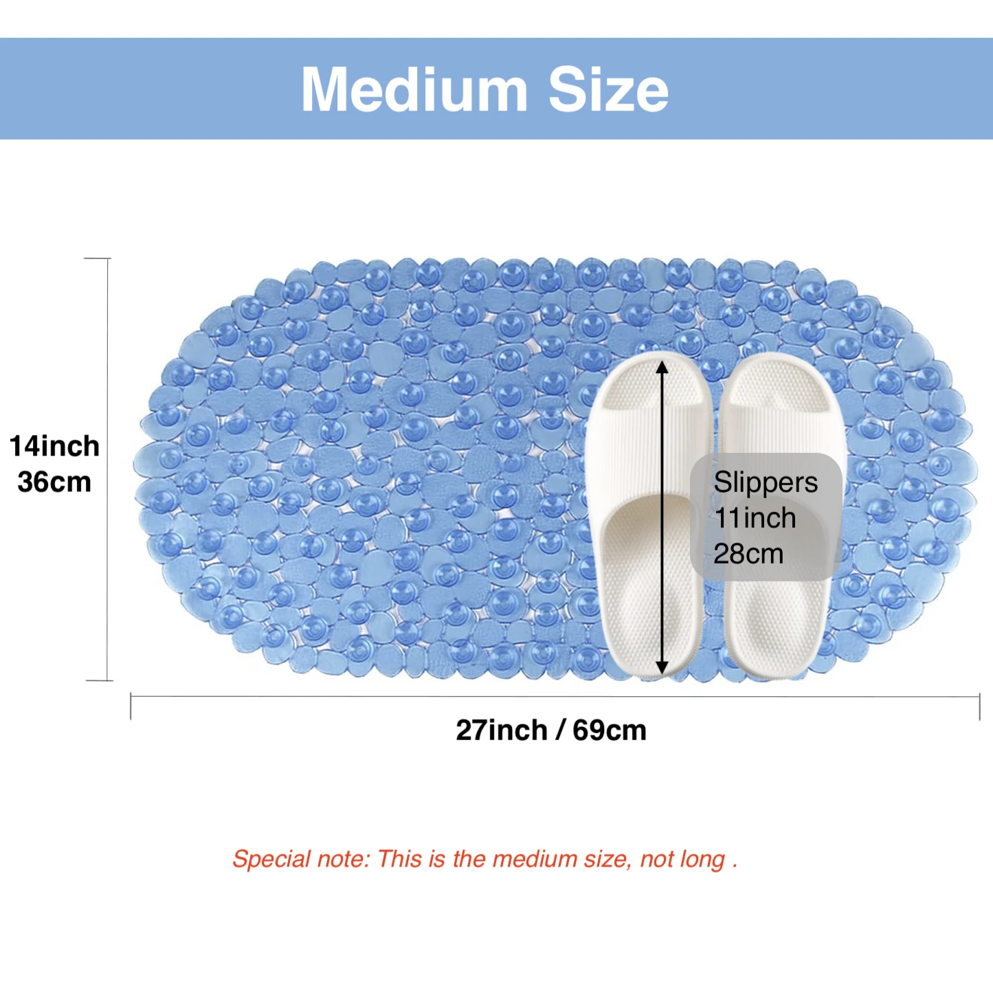 1pc Bathtub Mats with Suction Cups & Drain Holes, 36x69cm/27x14Inch, Pebble Massage Bath Mat for Tub, Machine Washable Safe Mats - Image 2