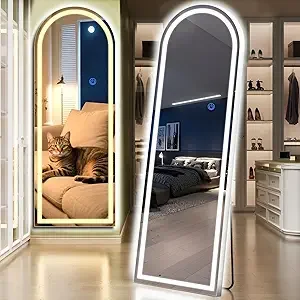 Arch Full Length Standing Mirror with LED Lights, 65"x26" Lighted Mirror with Dimming & 3 Color Lighting, Tall Mirror Full Body - Image 7