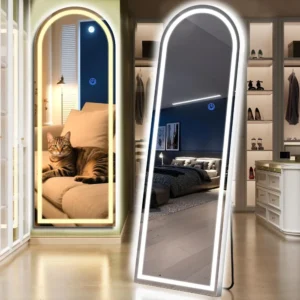 Arch Full Length Standing Mirror with LED Lights, 65"x26" Lighted Mirror with Dimming & 3 Color Lighting, Tall Mirror Full Body
