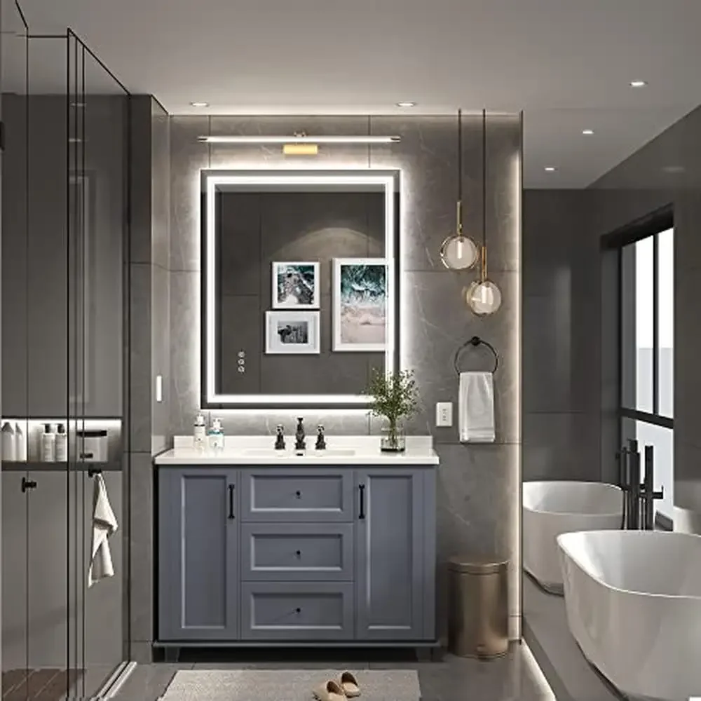 36x30 Inch LED Mirror Bathroom Anti-Fog Dimmable Front Light Backlit Waterproof Aluminum Glass Frame Tempered Shatter-Proof - Image 2
