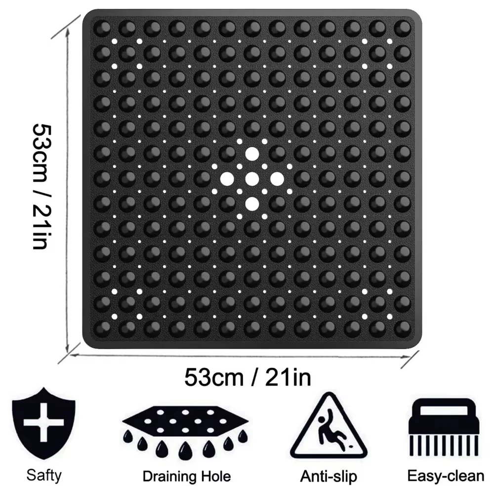 53x53cm Non-slip Shower Mat Suction Cup PVC Bath Mat Square Shower Floor Pad Non Slip Safety Mat for Bathtub Bathroom Carpet - Image 3
