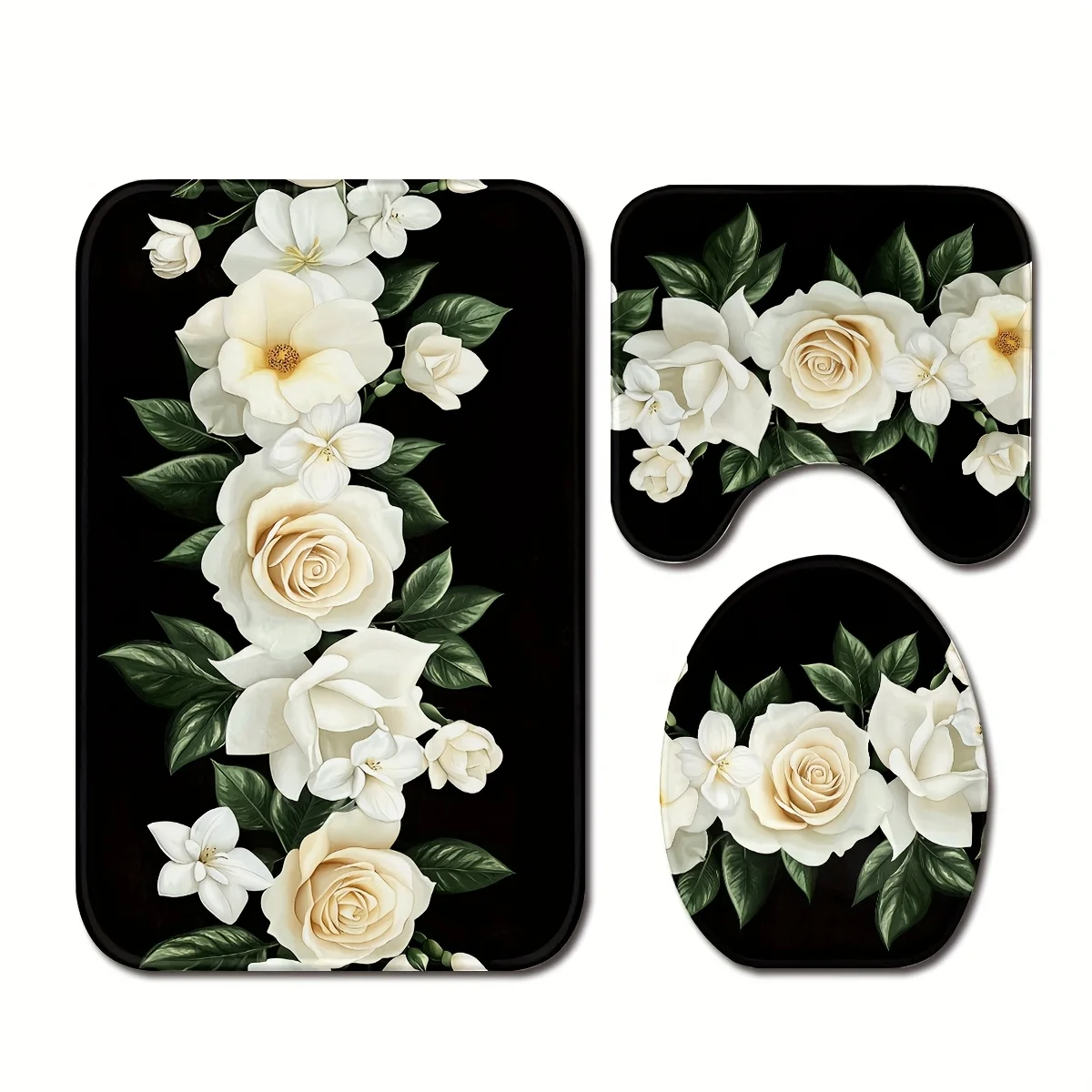 3-Piece Rose Valentine Bathroom Set - Machine Washable Polyester with Toilet Seat, U-Shaped Seat and Non-Slip Mat - Image 5