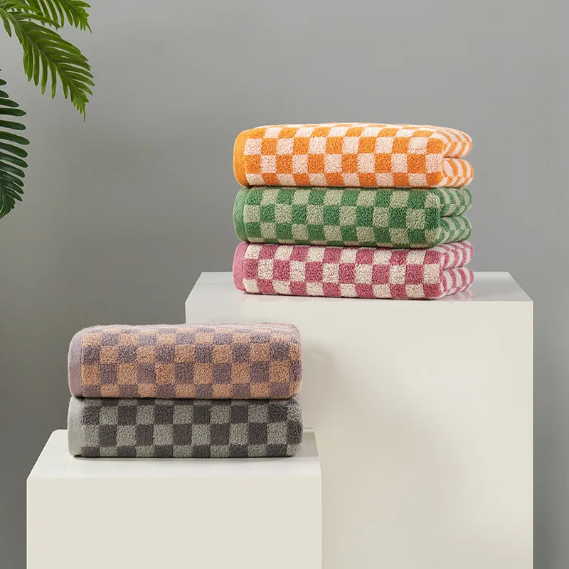 Plaid Towels Set Cotton Yarn-dyed Jacquard Face Towel Absorbent Soft Bath Towel for Home & Hotel Bathroom Towel - Image 3
