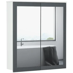 Kleankin Bathroom Medicine Cabinet with Mirror, 27"X30" Wall Mounted Bathroom Mirror Cabinet, Bathroom Wall Cabinet