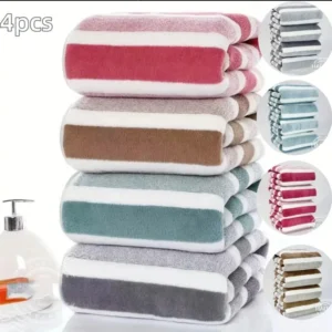4pcs Striped Bath Towel Set Absorbent & Quick-drying Showering Towels Super Soft & Skin-friendly Bathing Towel For Home Bathroom